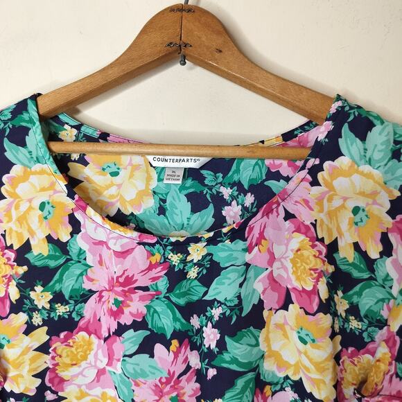 Counterparts Floral Blouse Ruffle Flutter Sleeve Colorful - Picture 6 of 8